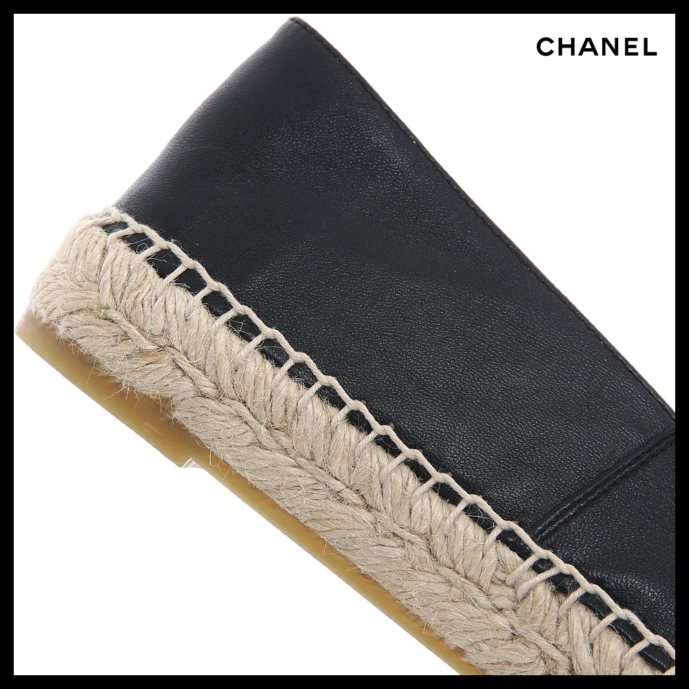 【Chanel】Lambskin Espadrille Women's Black Slip-On