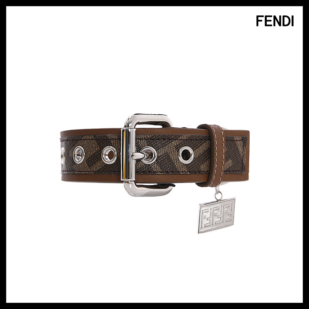 【Fendi】FF Name Plate Brown Pet Collar