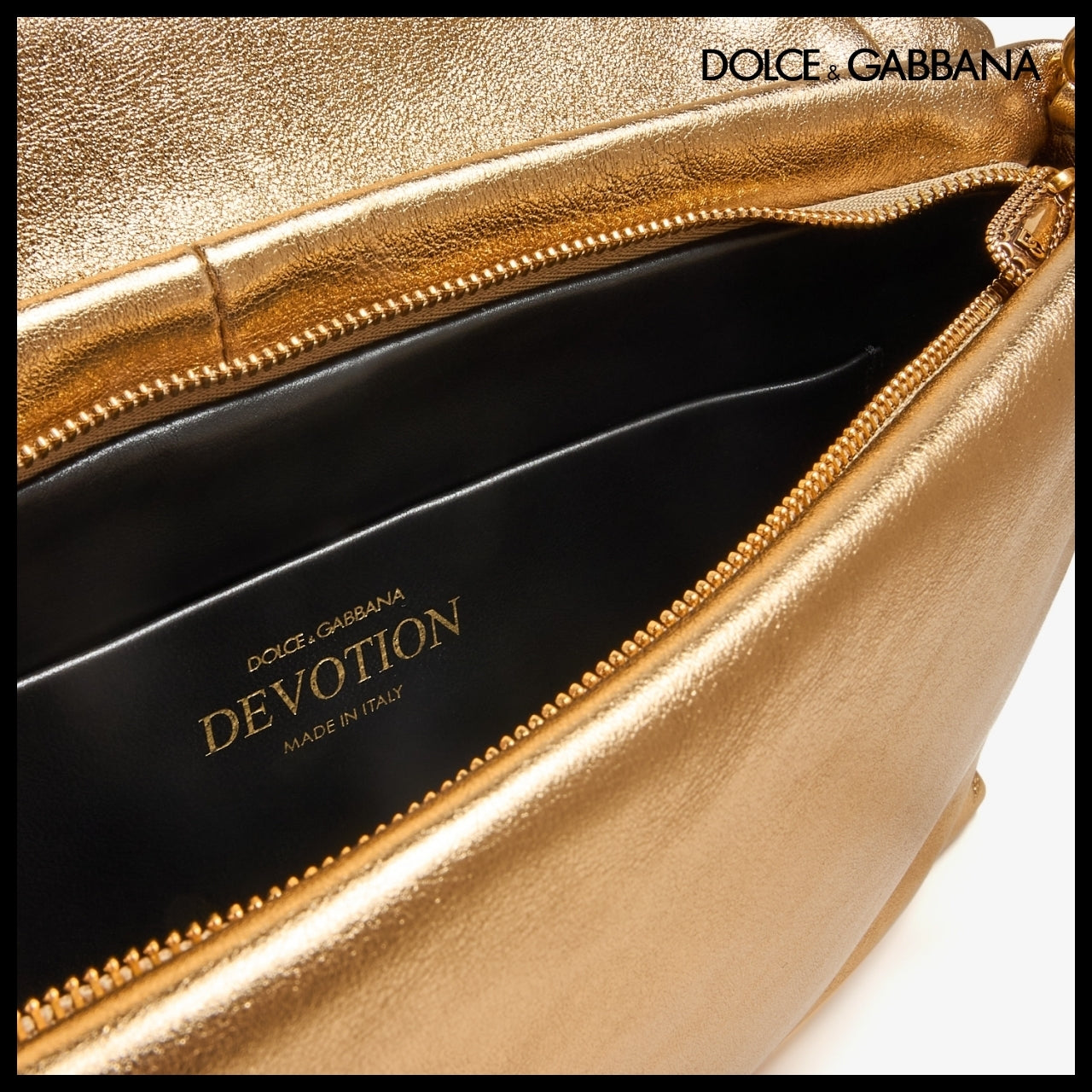 【Dolce & Gabbana】Medium Foiled Devotion Soft Bag Gold