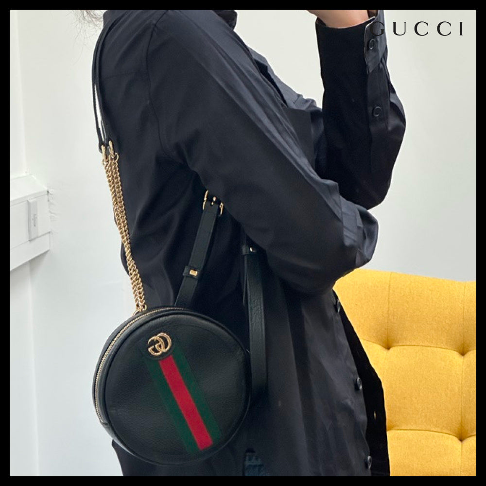【GUCCI】Ophidia Web Round Mini Chain Backpack Black
