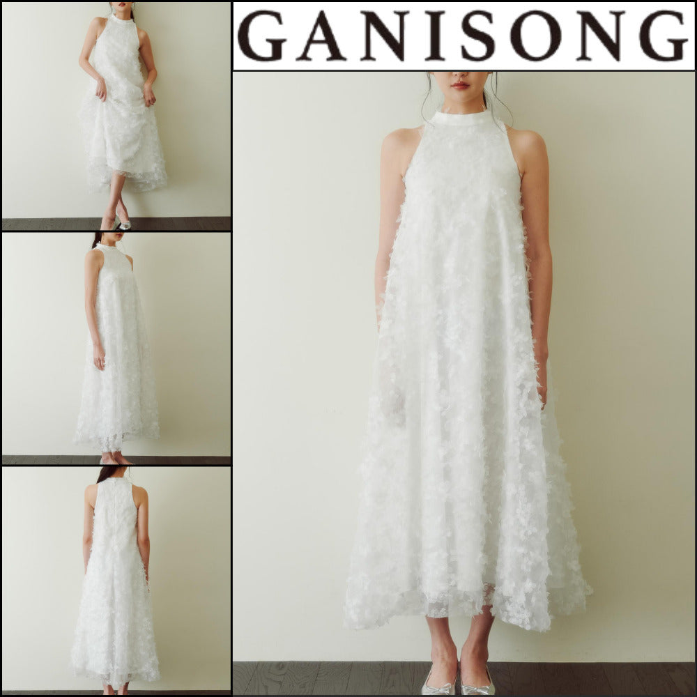 【GANISONG】Bridal Angel Pollen Halterneck Dress White