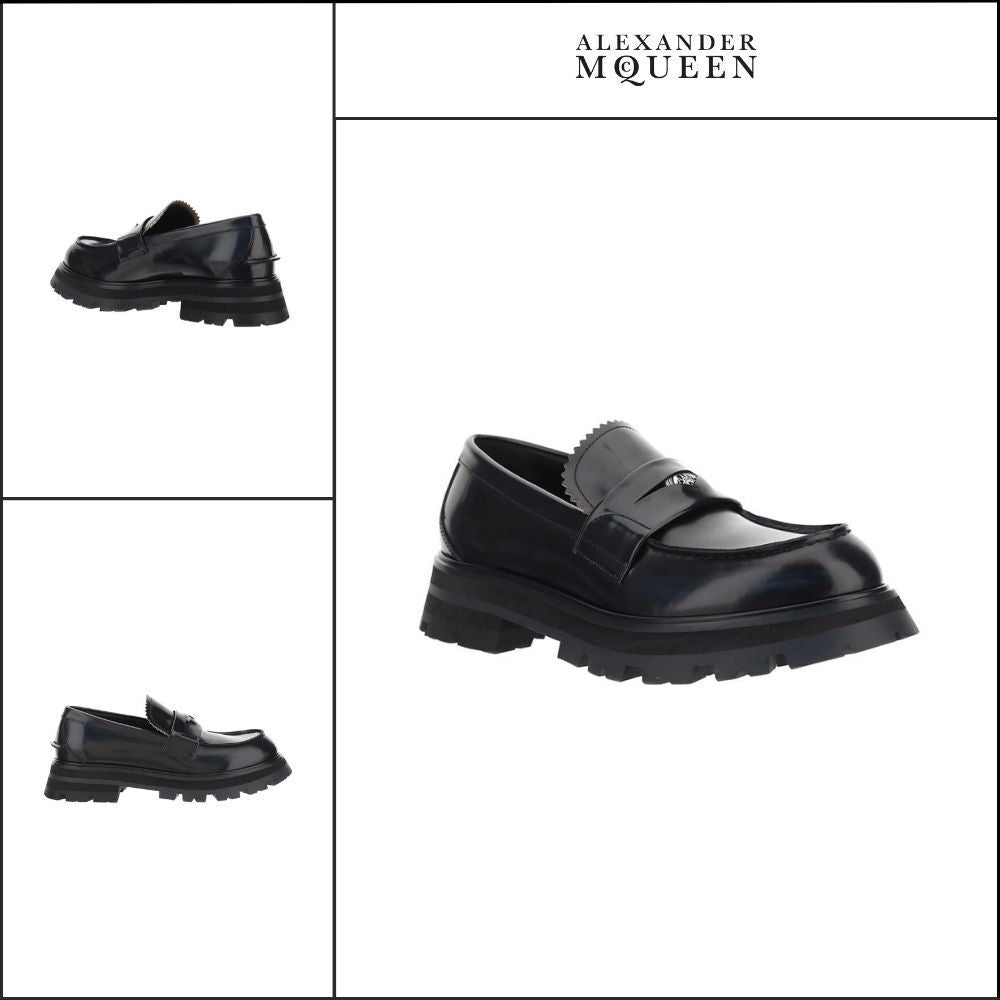 【Alexander Mcqueen】Ridged Leather Loafers Black
