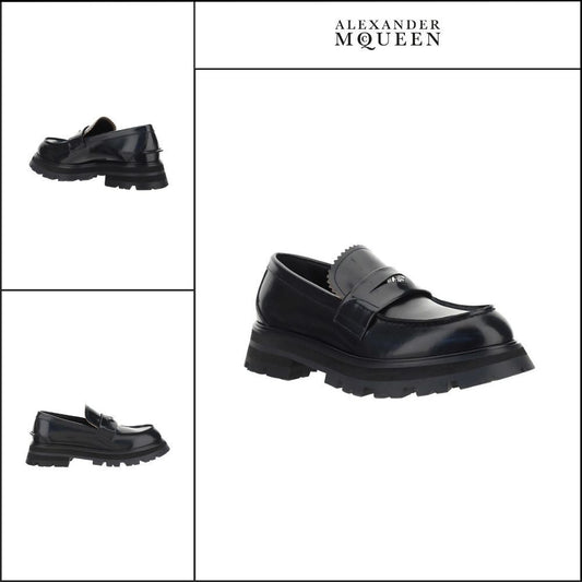 【Alexander Mcqueen】Ridged Leather Loafers Black