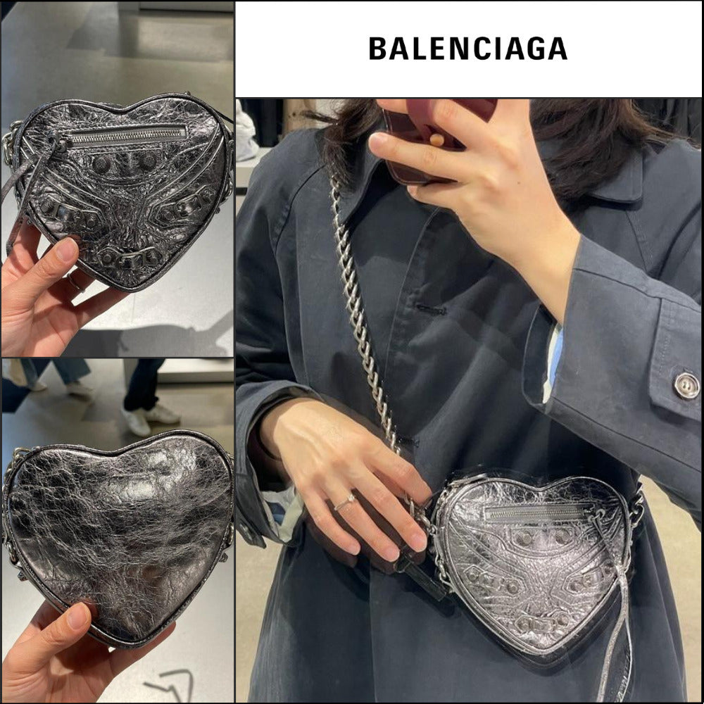 【BALENCIAGA】Metallic Lambskin Mini Heart Shoulder Bag