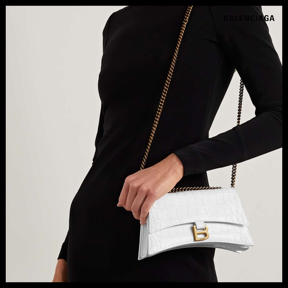 【BALENCIAGA】Crush XS Chain Bag Crocodile Embossed Optic Wh