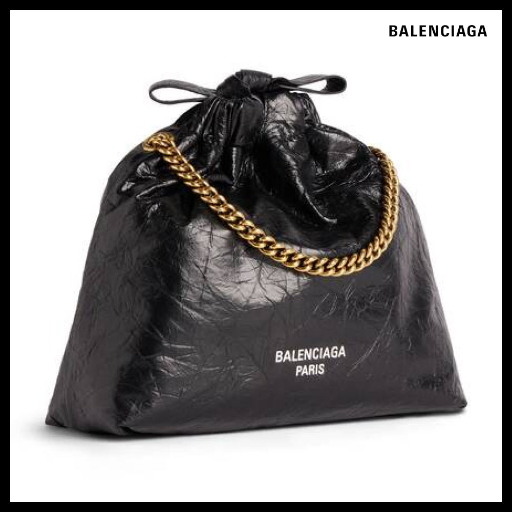 【BALENCIAGA】Crush Tote Bag XS Black Crushed Calfskin