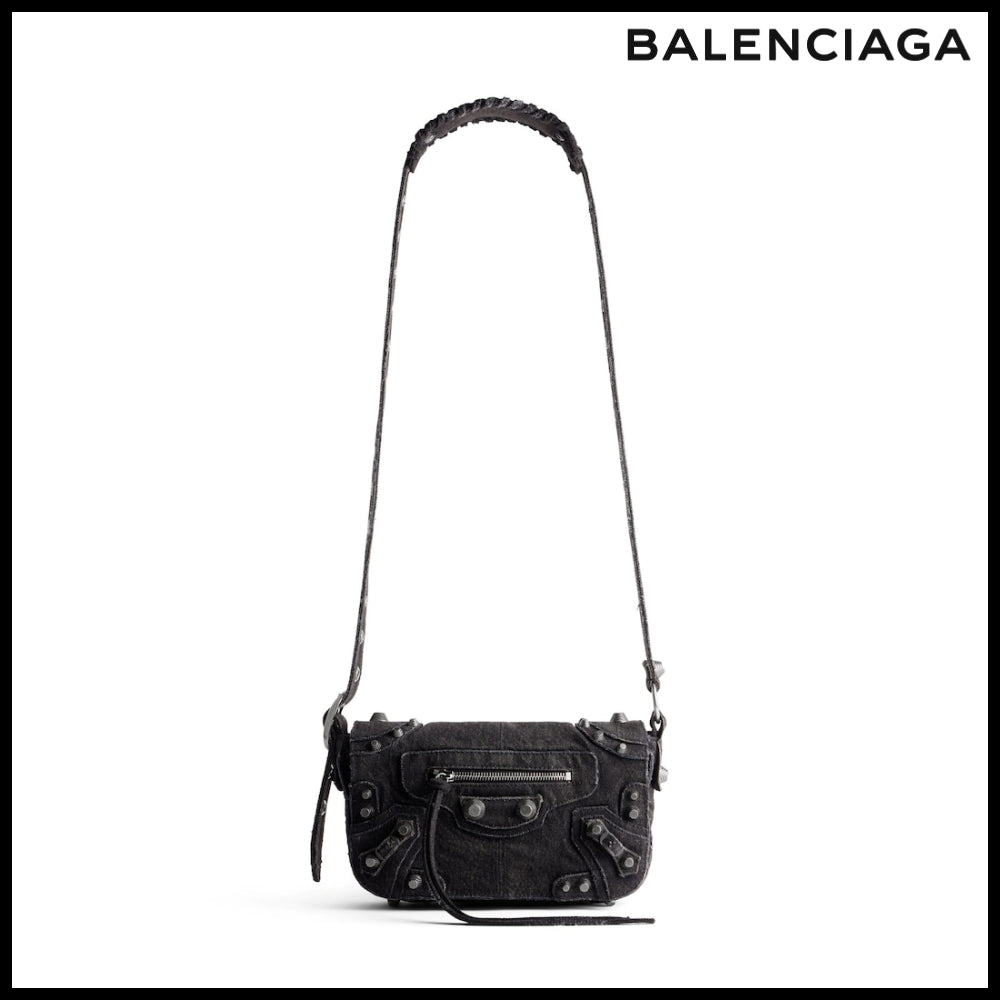 【BALENCIAGA】Le Cagole XS Flap Bag in Black Washed Denim