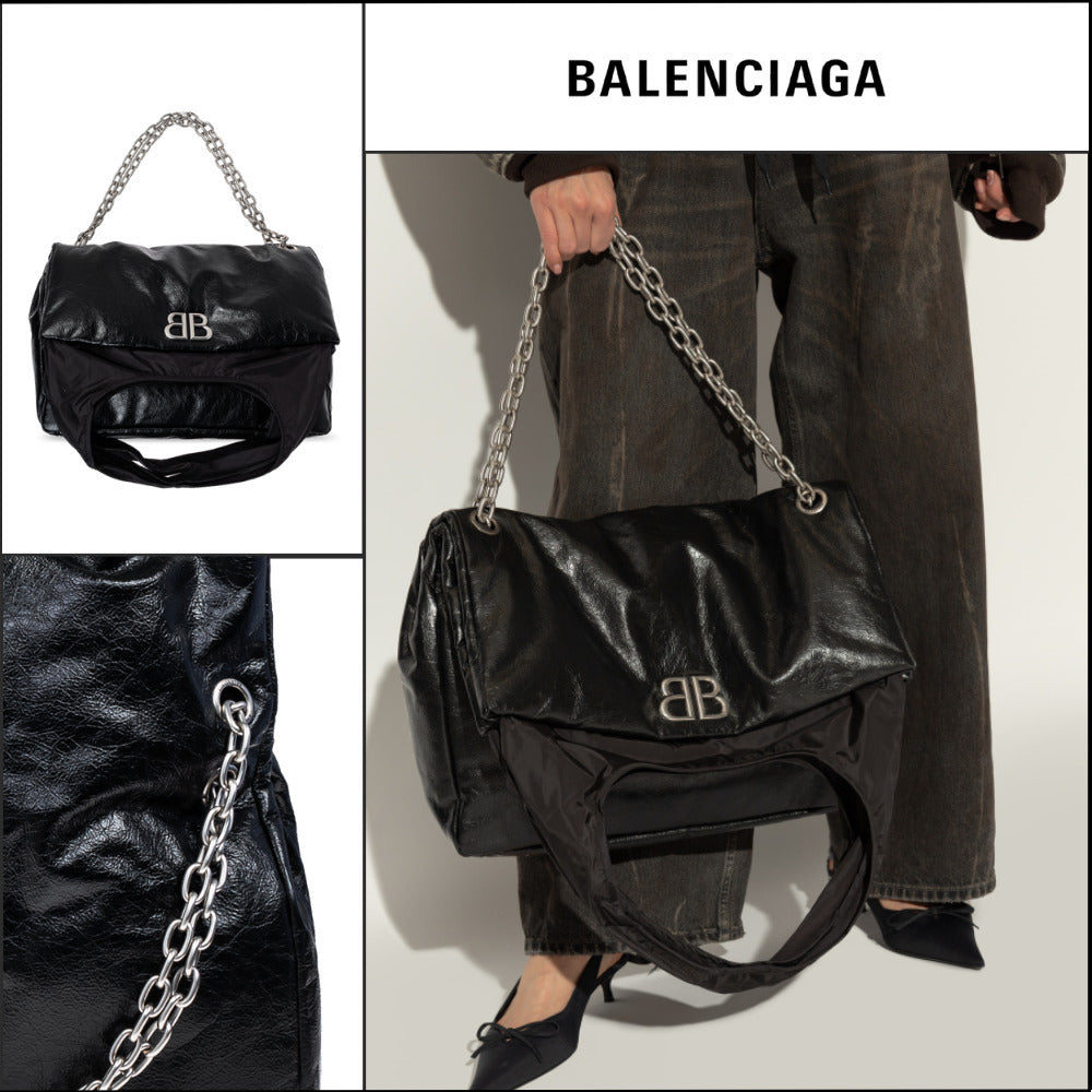 【BALENCIAGA】Black Monaco Large Chain Shoulder Bag