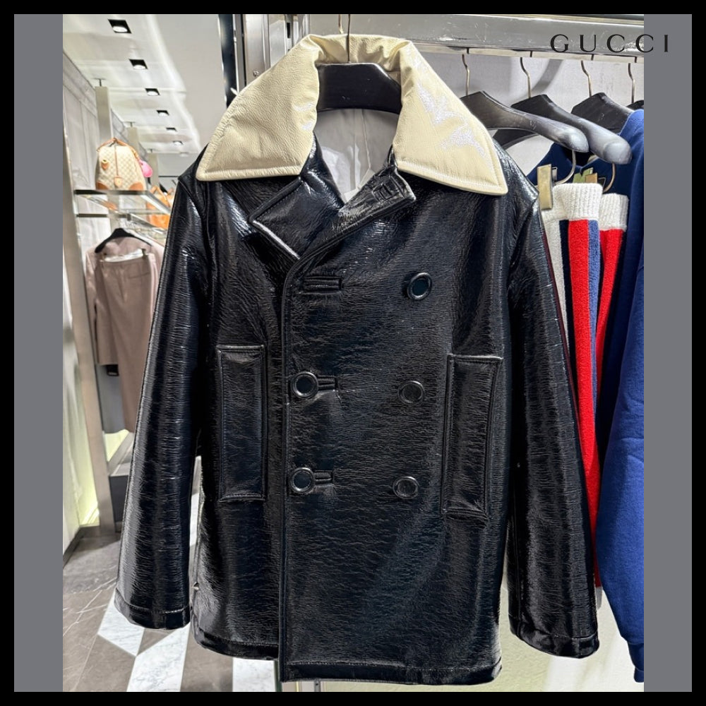 【GUCCI】Embossed Logo Wool Peacoat Black