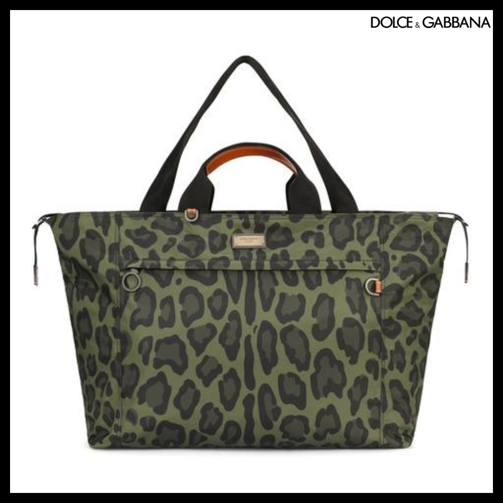 【Dolce&Gabbana】NYLON TRAVEL BAG LEOPARD PRINT GREEN TAG
