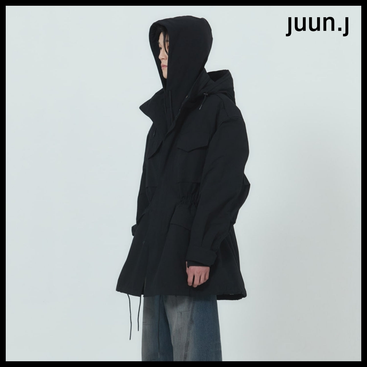 【JUUN.J】Nylon Cotton Waist String M-65 Field Jacket Black