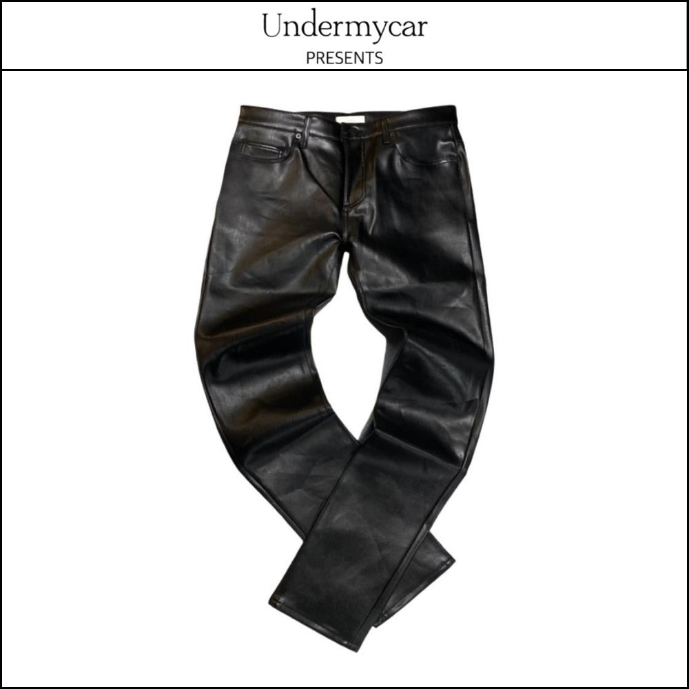 【Undermycar】Etle Slim Fit Glossy Film Coated Jeans Black