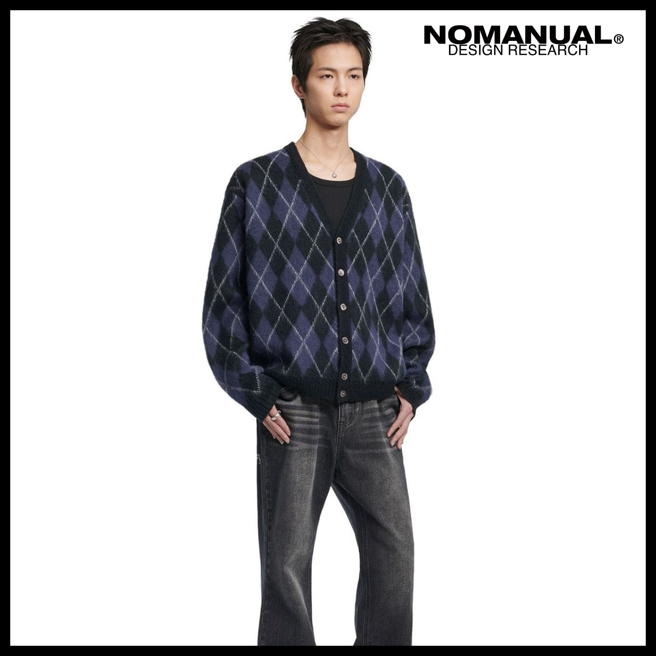 【NOMANUAL】Argyle hairy cardigan (4 colors)