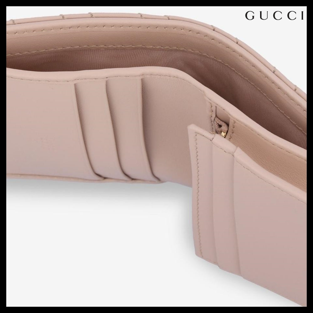 【GUCCI】GG Marmont Matelasse Flap Card Holder Light Pink