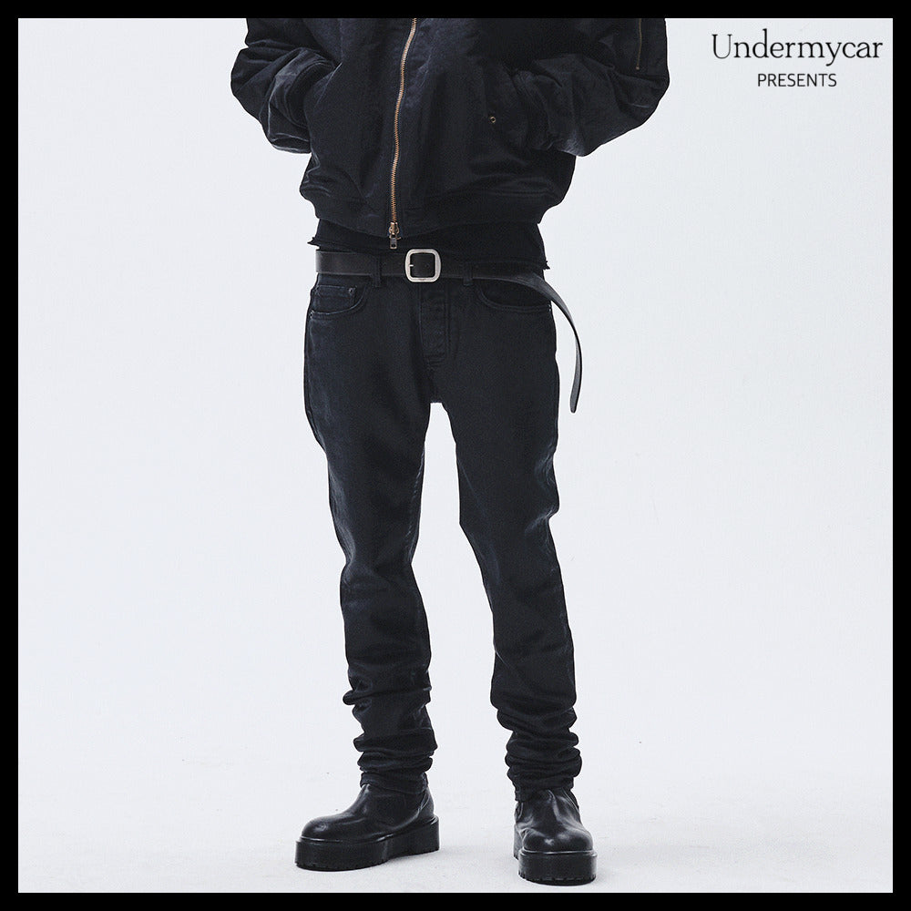 【Undermycar】MU.157 Classic Wax Coated Slim Straight Jeans
