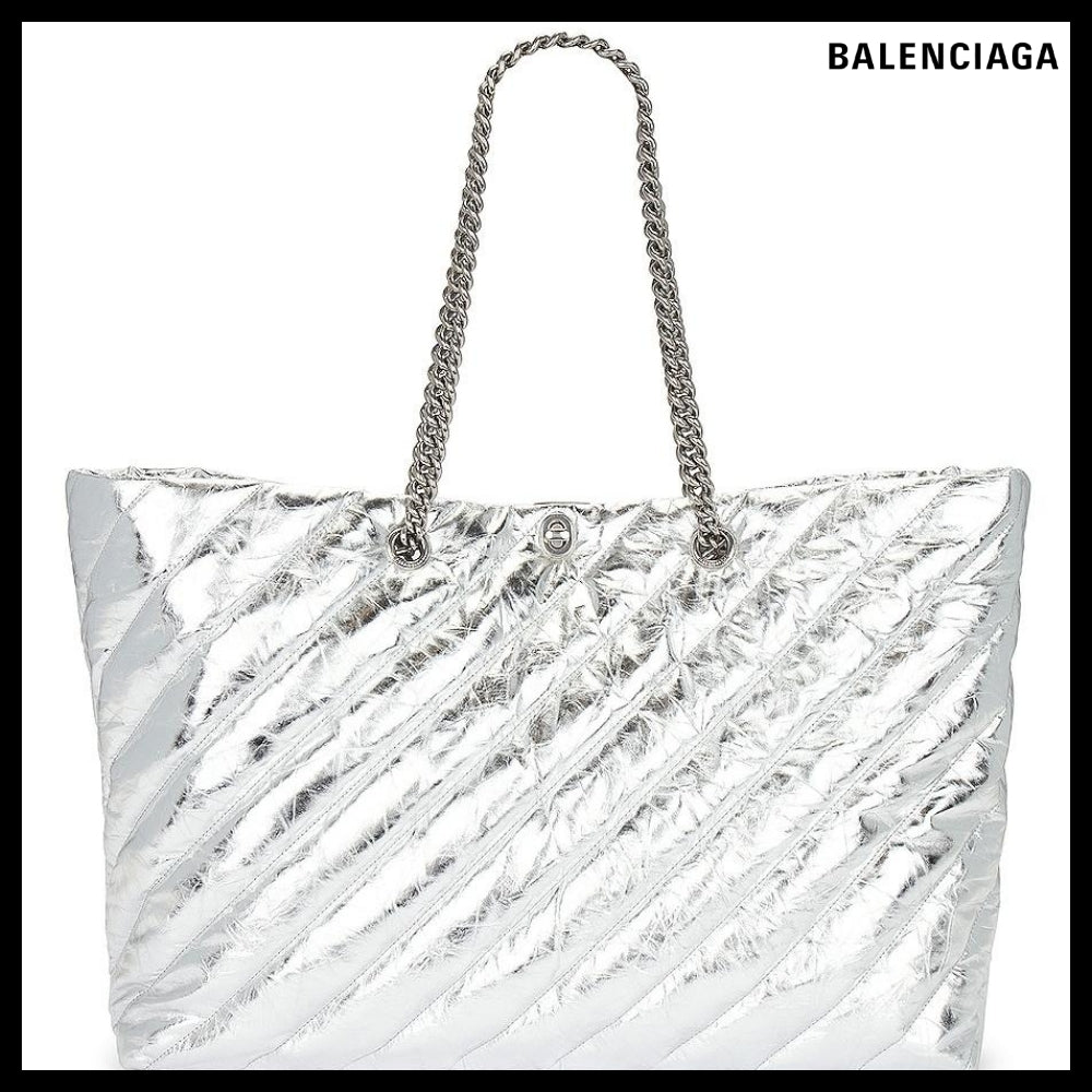 【BALENCIAGA】Crush Large Carry-All Tote Bag - Silver