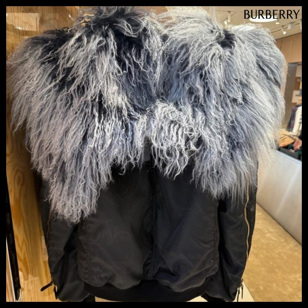【Burberry】B Shield Shearling Fur Bomber Jacket Shadow