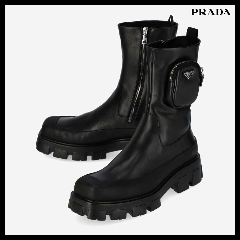 ◆PRADA◆ Cobblestone ブーツ Boots Black 厚底 レザー