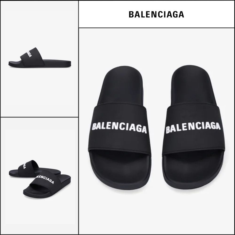 【BALENCIAGA】Logo Full Slide Black White