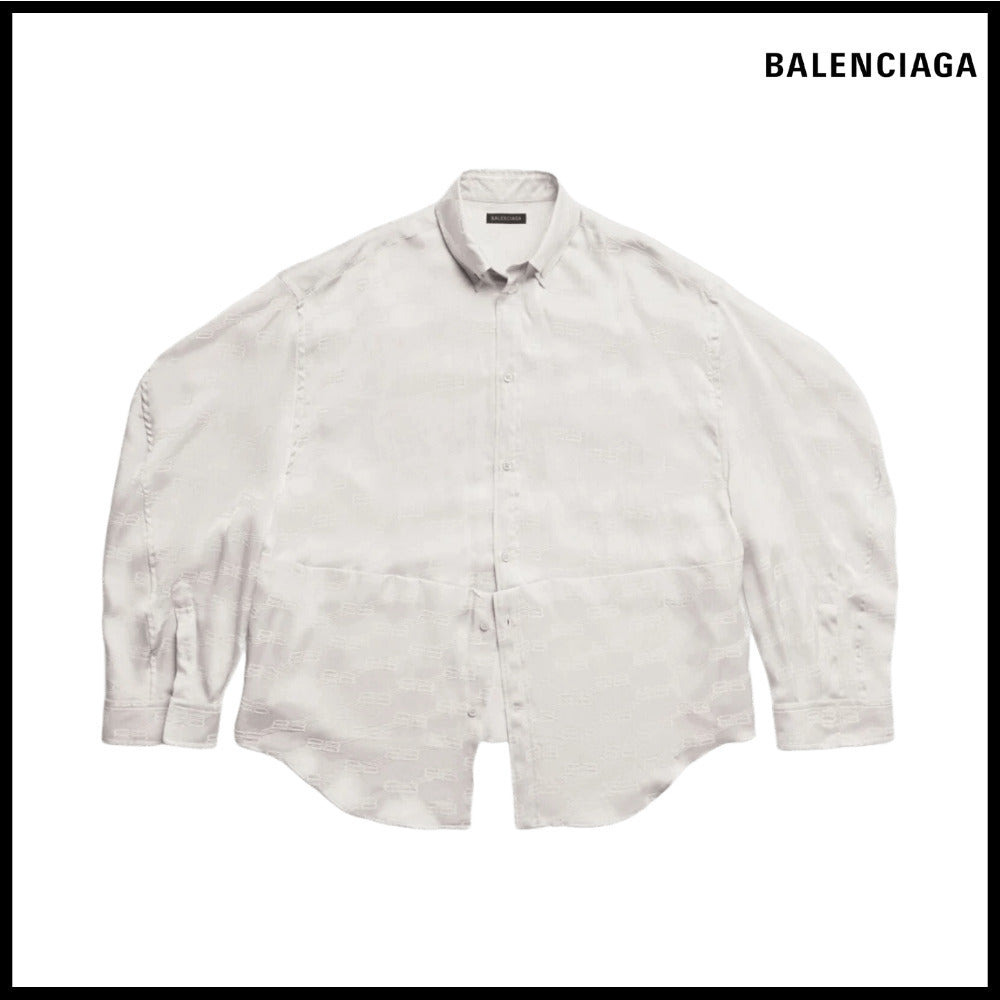【BALENCIAGA】BB Monogram Twisted Sleeve Shirt Grey