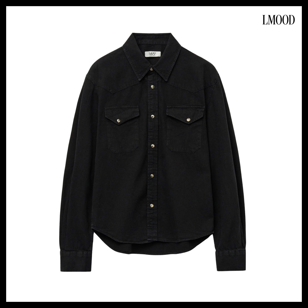 【LMOOD】Terry Denim Shirt Pure Black