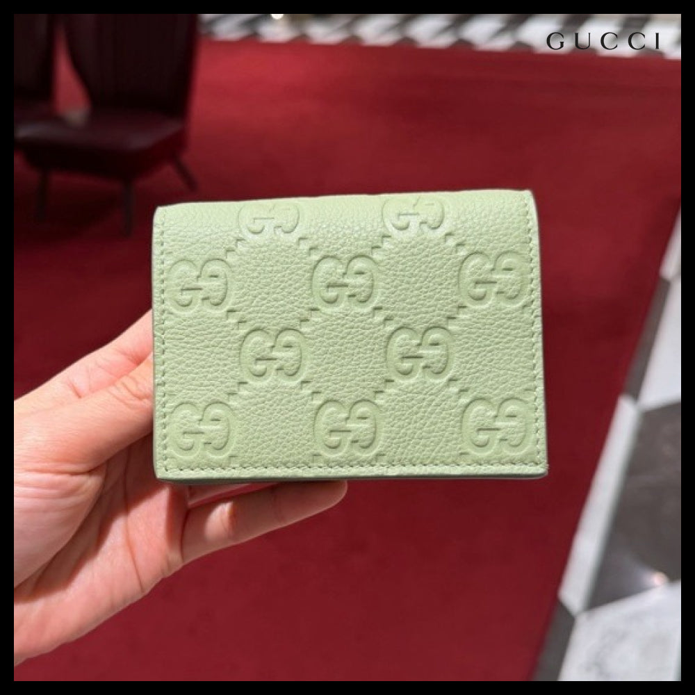 【Gucci】GG Emblem Leather Mini Bifold Wallet Pale Green