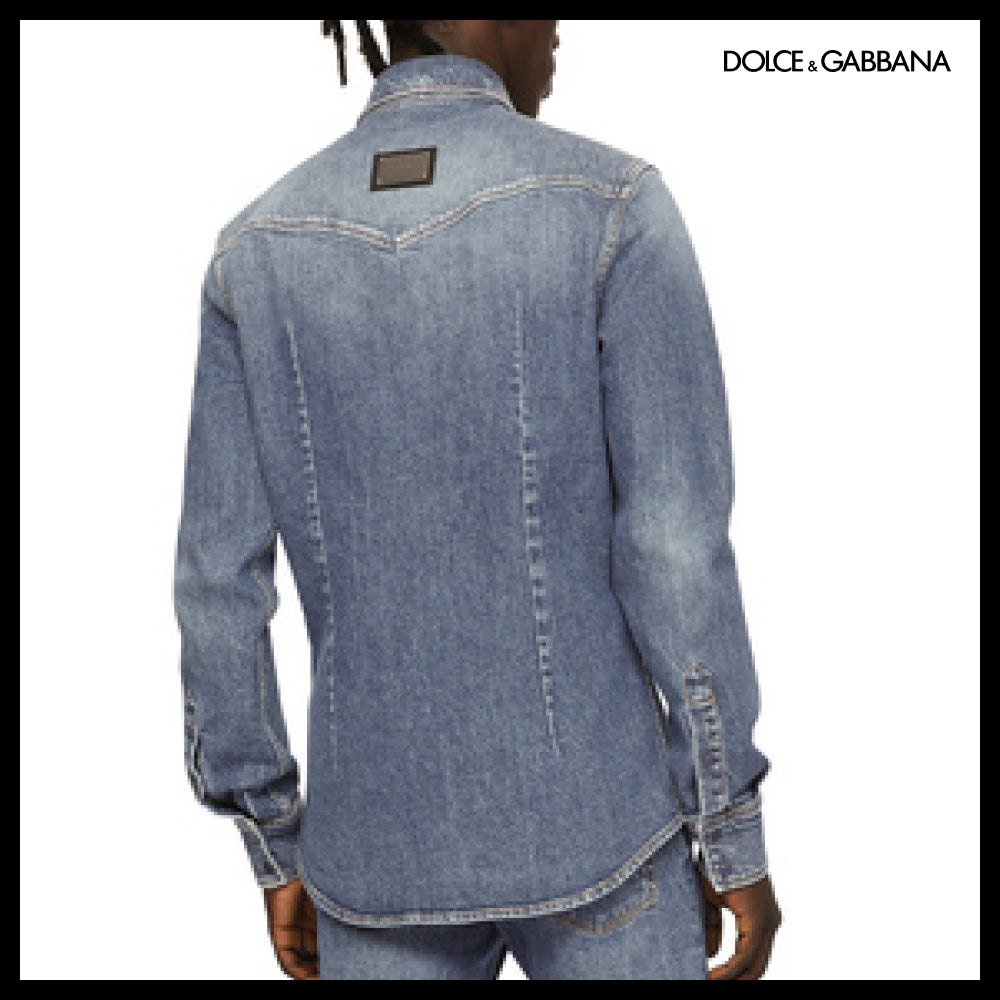 【Dolce & Gabbana】LIGHT BLUE WASH STRETCH DENIM SHIRT