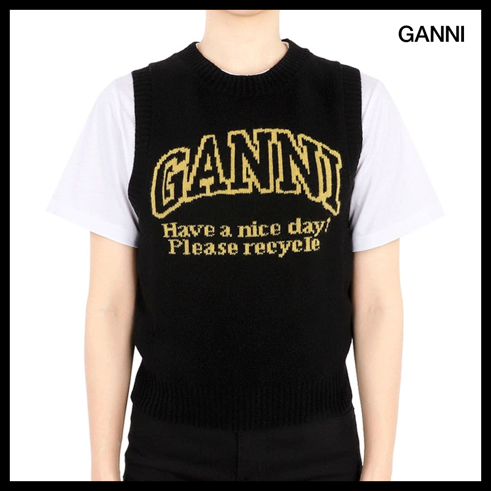 【Ganni】Graphic Logo Knit Vest Black