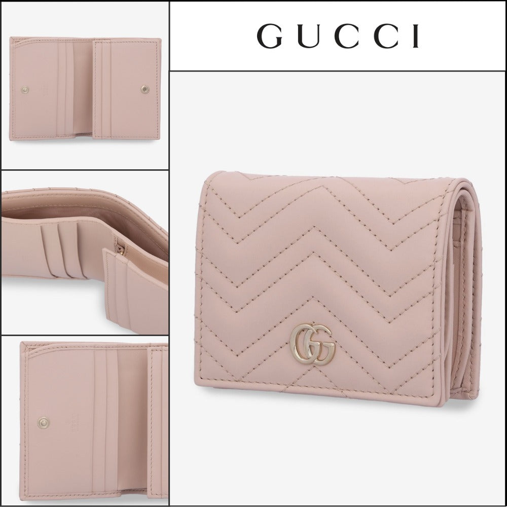 【GUCCI】GG Marmont Matelasse Flap Card Holder Light Pink
