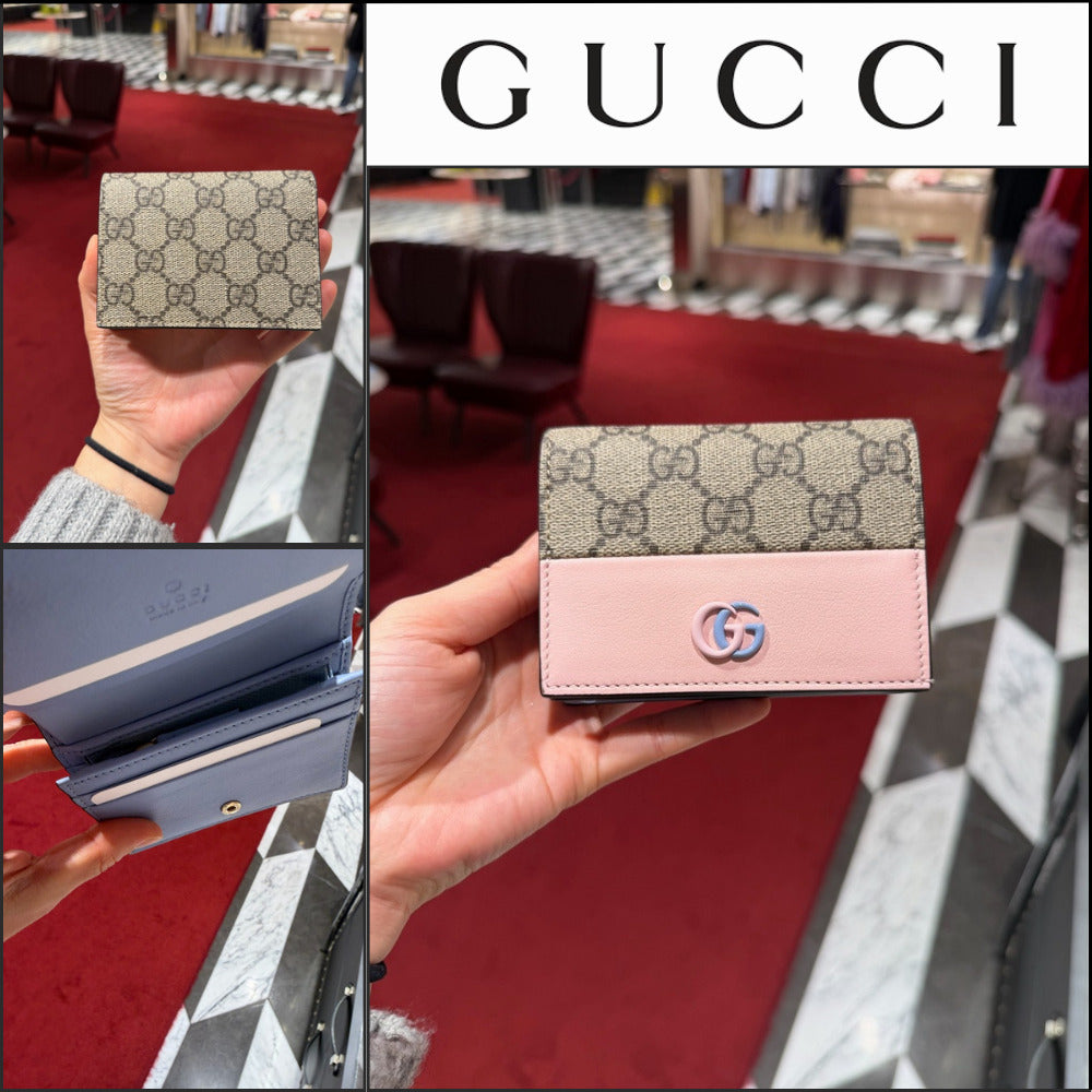 【GUCCI】GG Marmont Supreme Bi-Fold Wallet BEIGE PINK