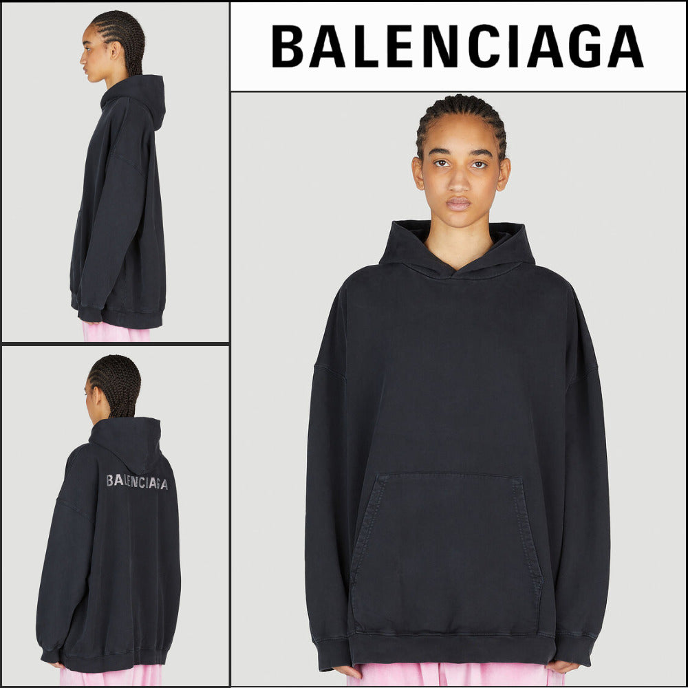 【BALENCIAGA】Large Fit Hooded Sweatshirt Black