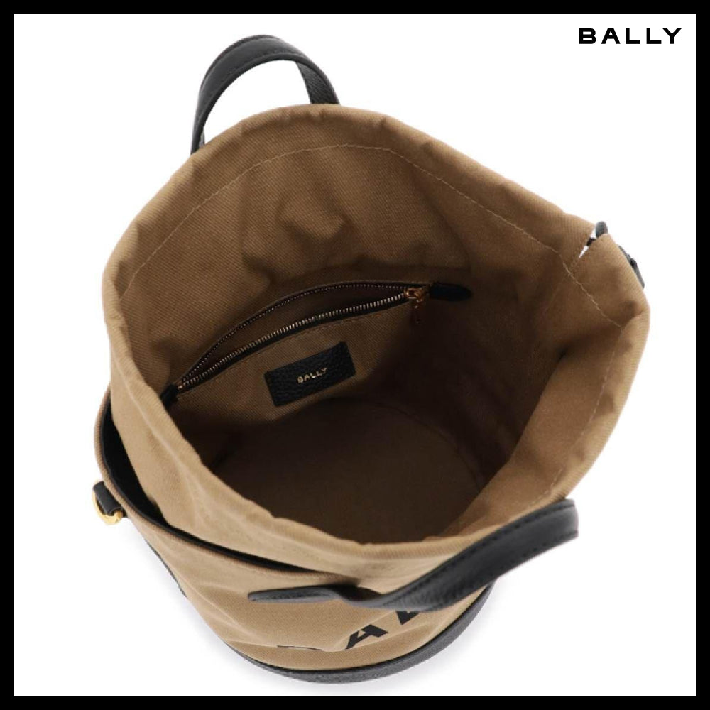 【Bally】Bucket Canvas Tote Sand Minimal