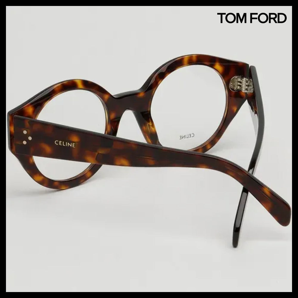 【CELINE】Thick Round Leopard Horn-Rimmed Eyeglasses Fashion