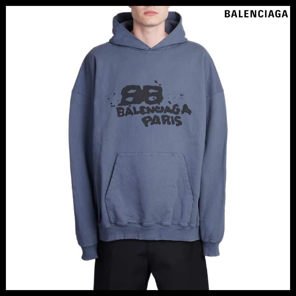 【BALENCIAGA】Hand Drawn BB Icon Hoodie Large Fit Blue