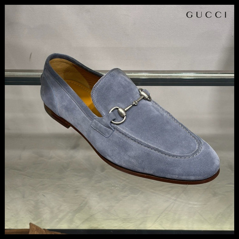 【GUCCI】JORDAN Horsebit Suede Men’s Moccasin Loafers Blue