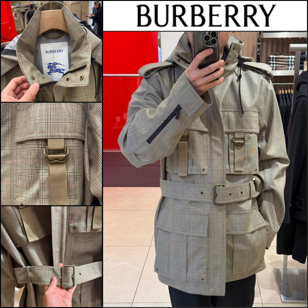 【Burberry】Check Bonded Wool Belted Field Jacket Loch Bliss