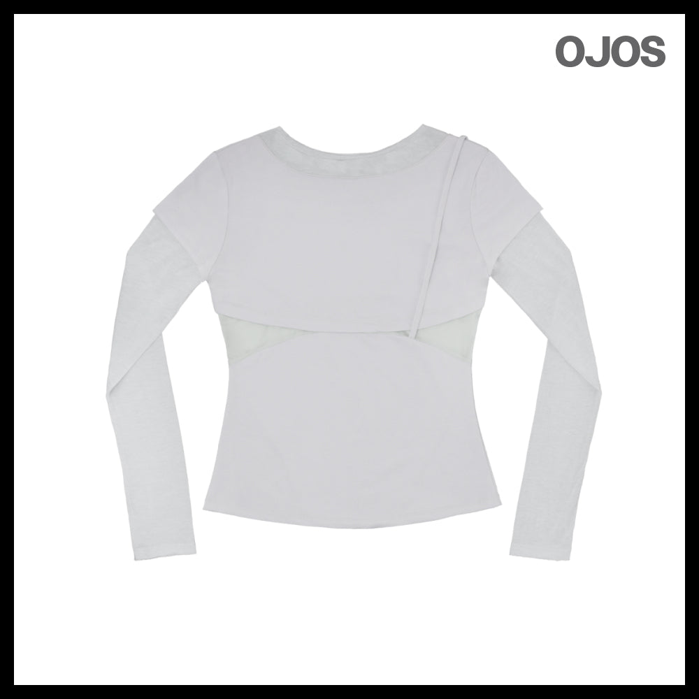 【OJOS】Layered Shoulder Strap Long Sleeves 4colors
