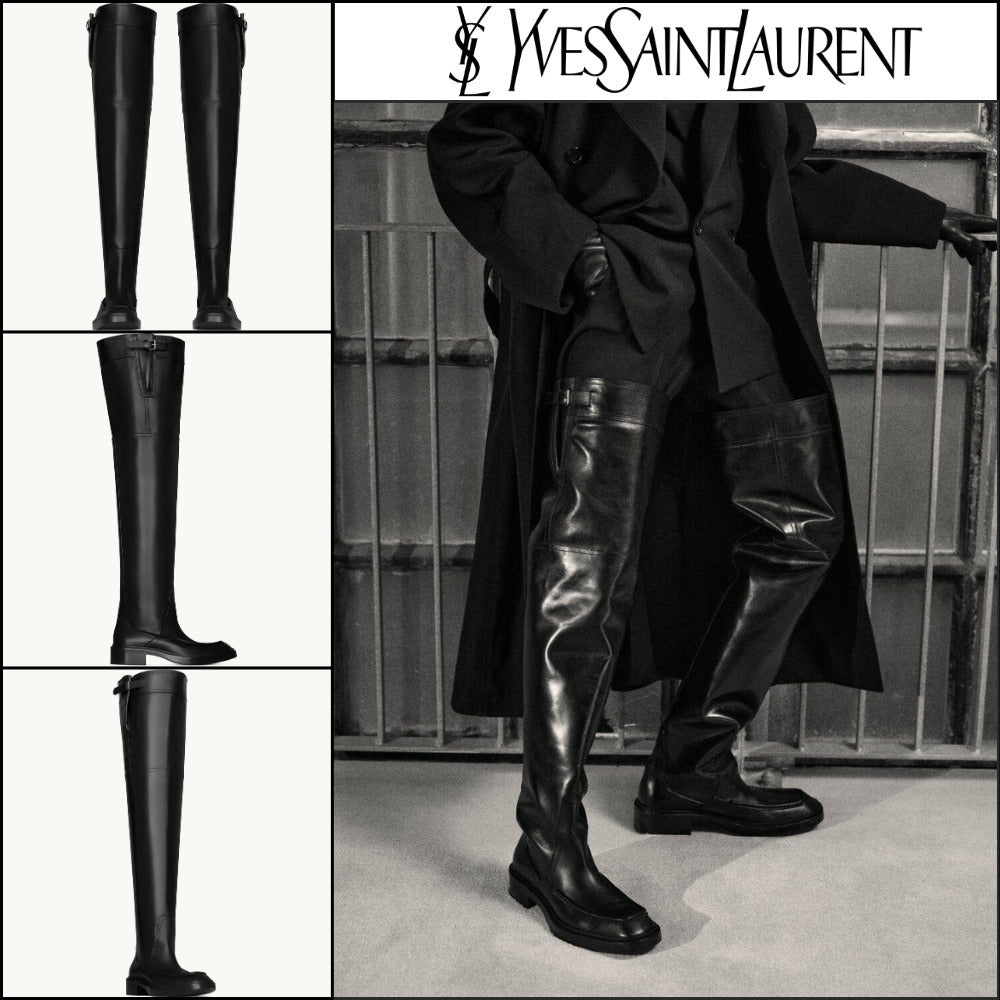 【Saint Laurent】Soft Leather JOE Over-the-Knee Boots Black
