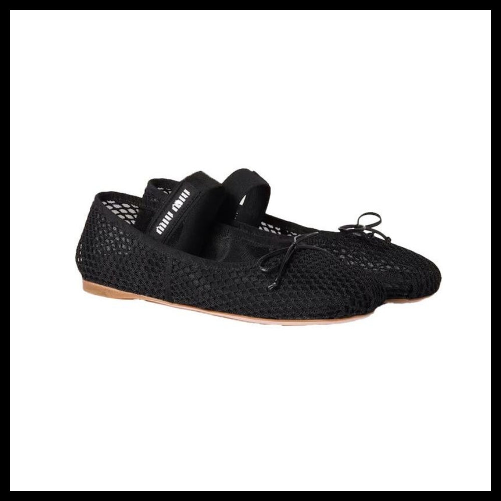 【Miu Miu】Women’s Mesh Fabric Ballerina Flat Shoes Black