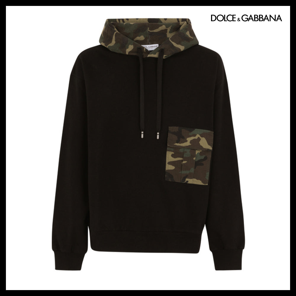 【Dolce & Gabbana】Jersey Hoodie with Camouflage Details