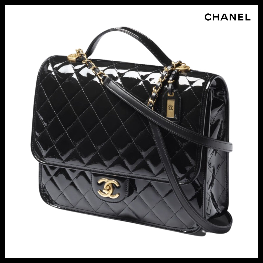 【CHANEL】Large Backpack Patent Calfskin & Gold Black