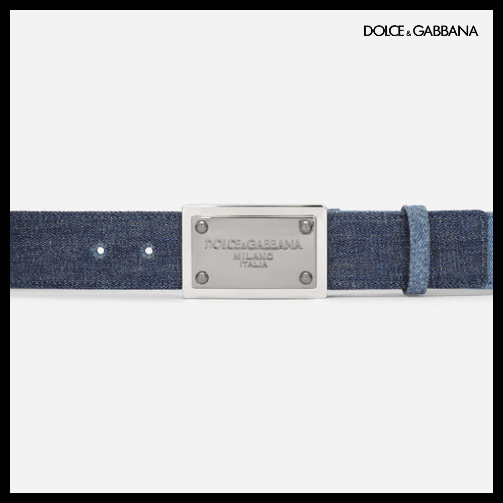 【Dolce & Gabbana】PATCHWORK DENIM BELT WITH LOGO TAG