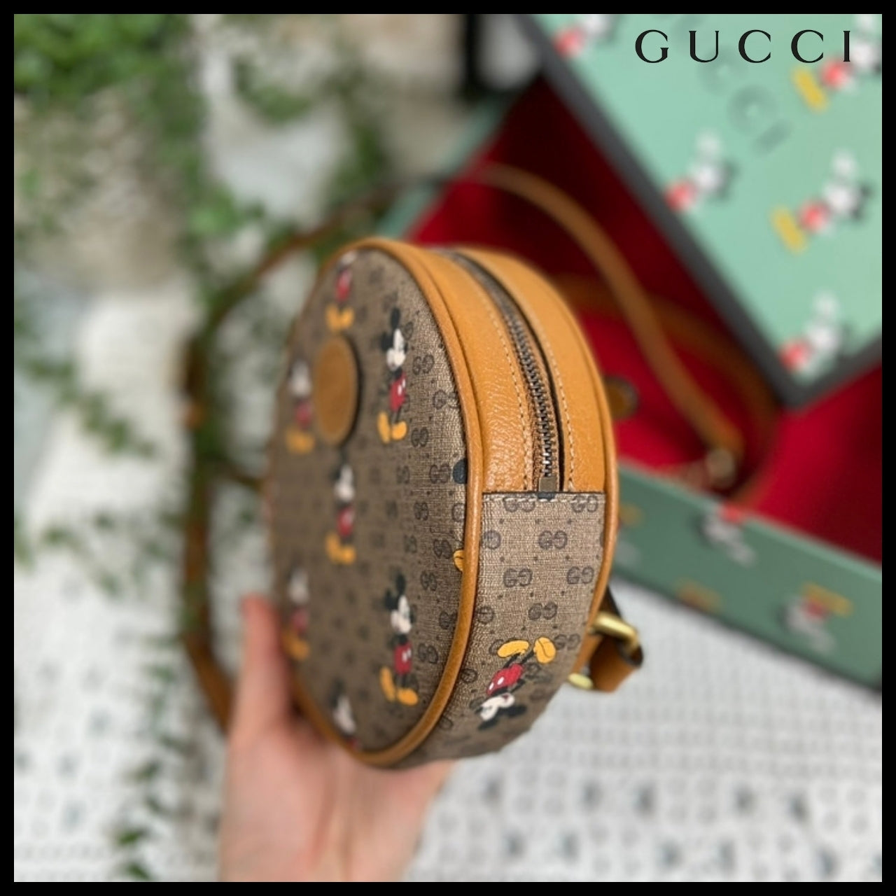 【GUCCI x Disney 】GG Mickey Mouse Print Round Chain