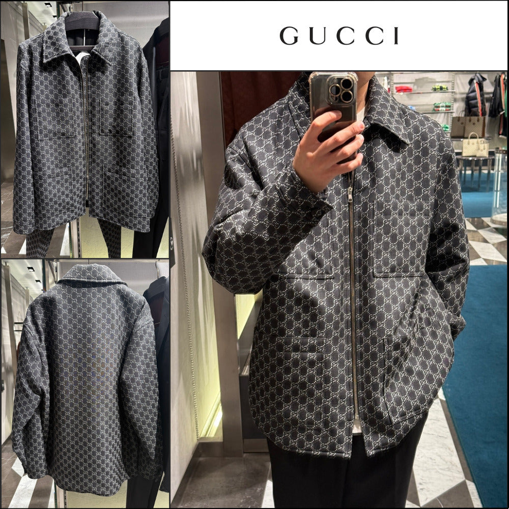 【GUCCI】GG Shadow Wool Twill Jacket Grey Black