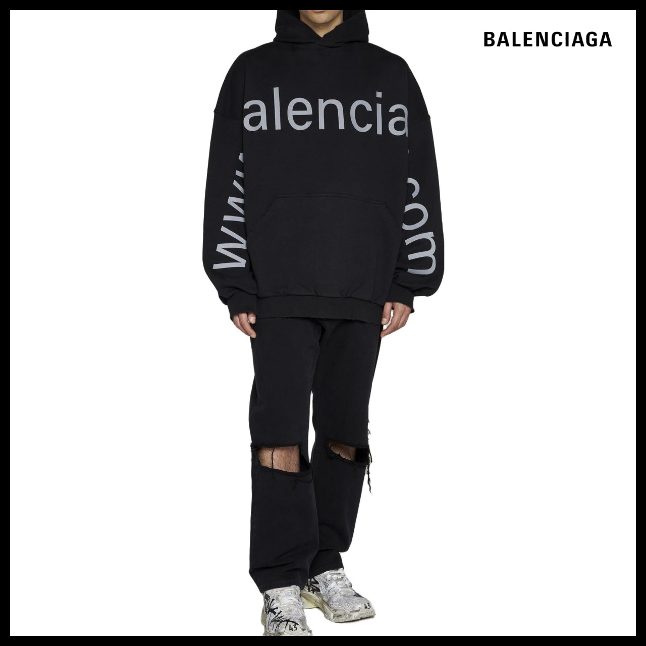 【BALENCIAGA】Bal.Com Popover Hoodie Black