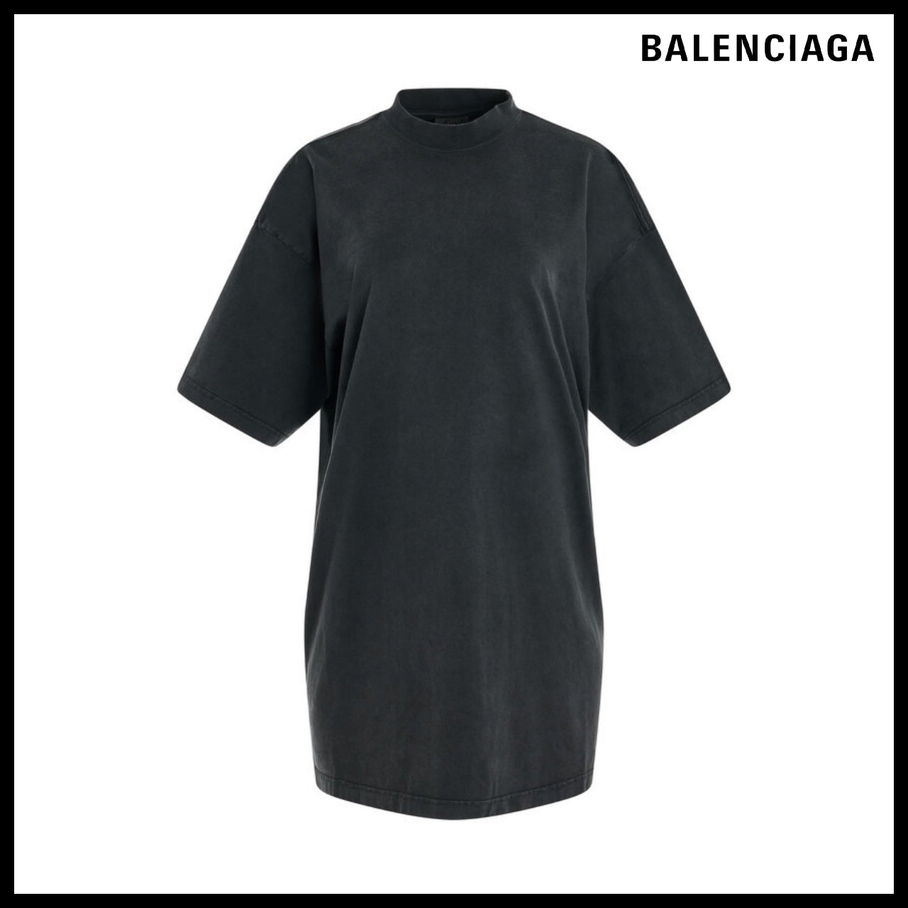 【BALENCIAGA】Ladies Logo-Print Cotton T-Shirt Dress Black
