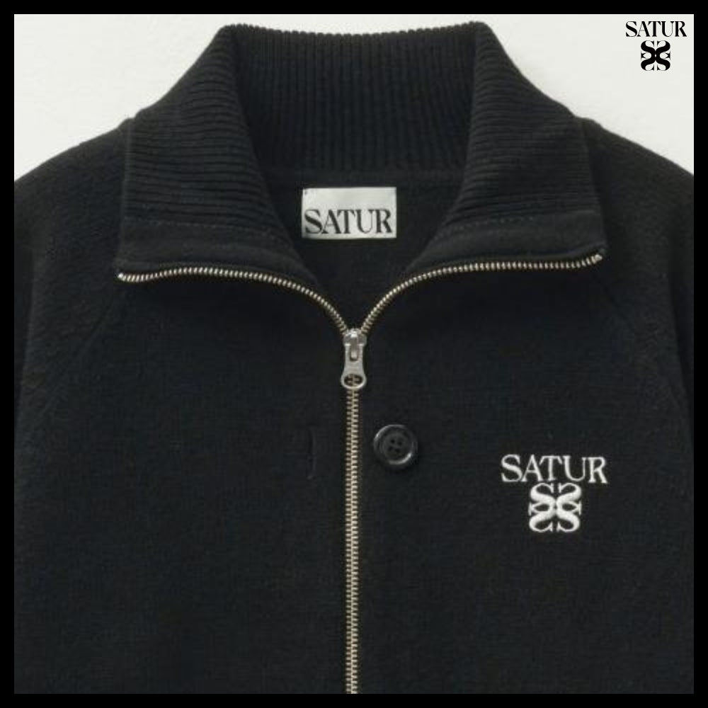 【SATUR】Women's Signature Logo Cashmere Blend Knit Zip-Up