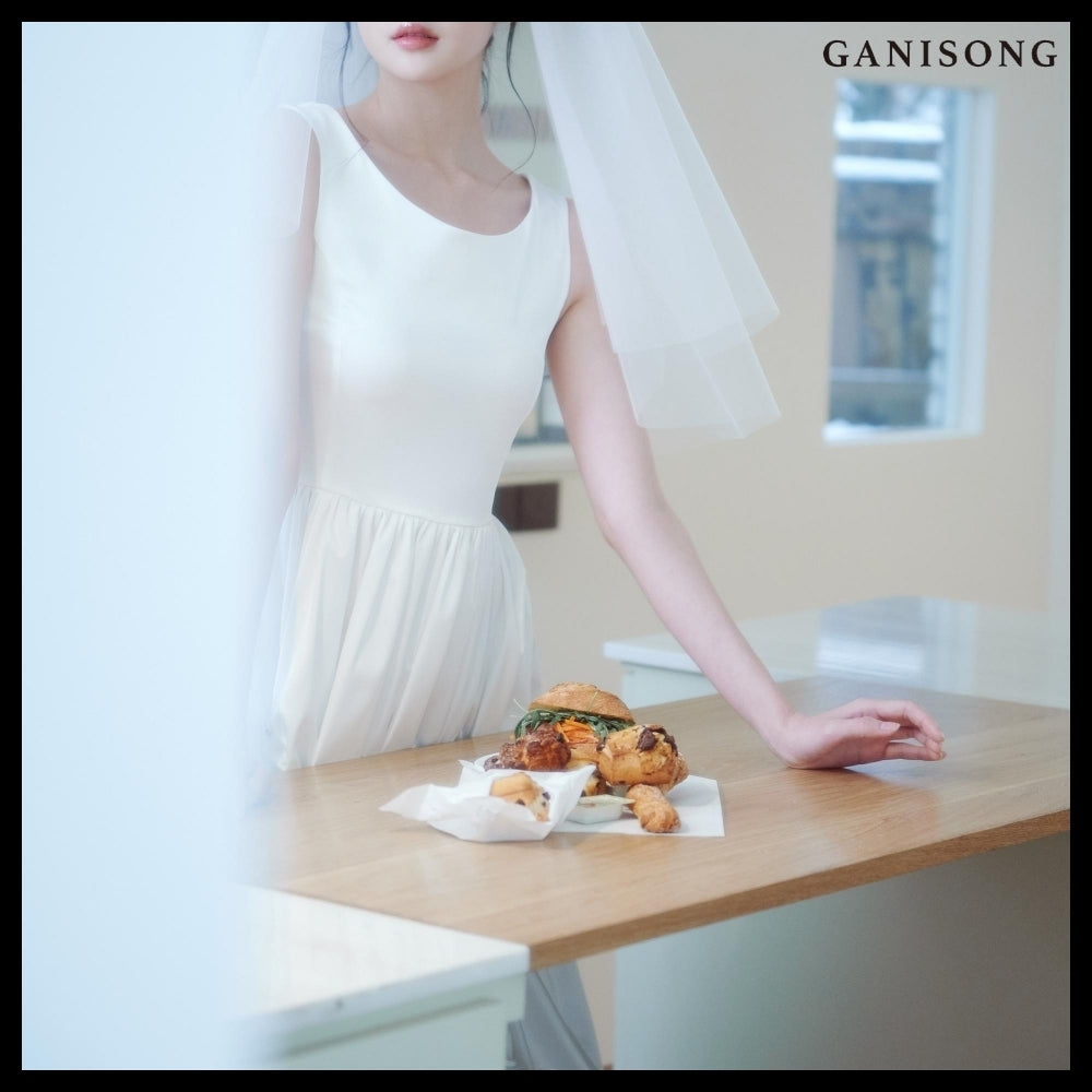 【GANISONG】Bridal Rosy Bow Dress White