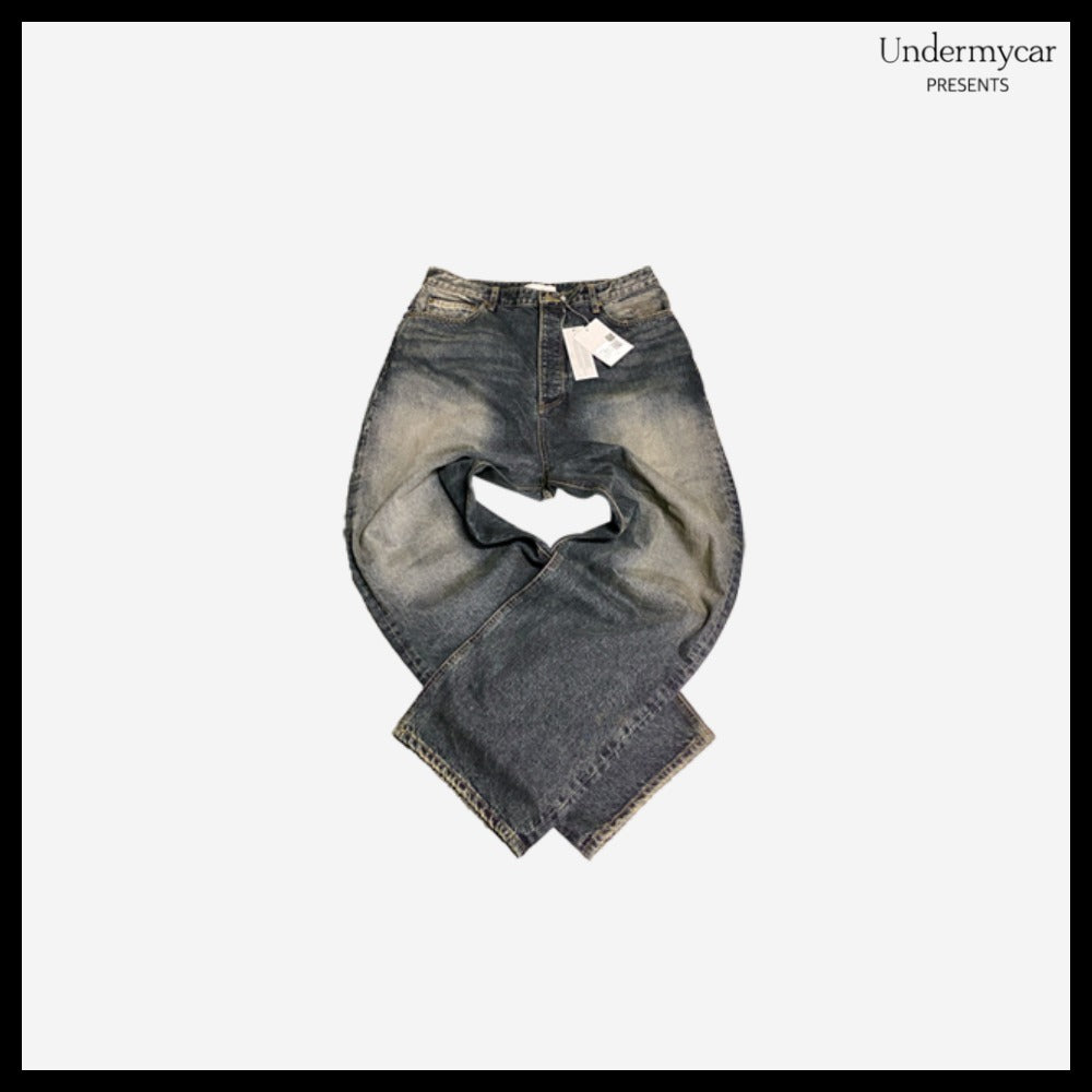 【Undermycar】ANTI FXXKING LOGO PLAY BRUSH WASHED WIDE JEANS