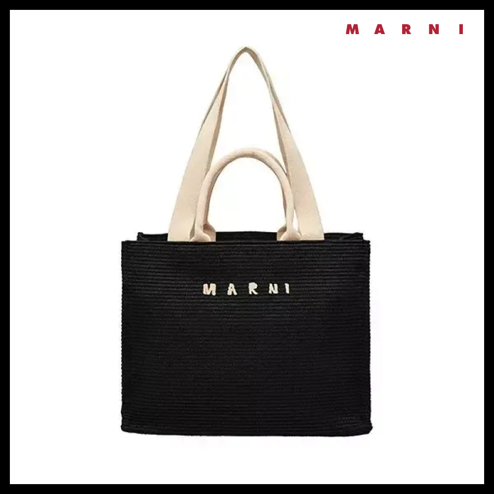 【MARNI】East West Raffia Large Top Handle Tote raffia top